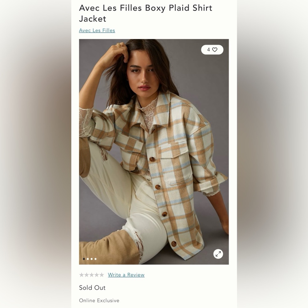Anthropologie Avec Les Filles Boxy Plaid Shirt Jacket NEW with Tags XS